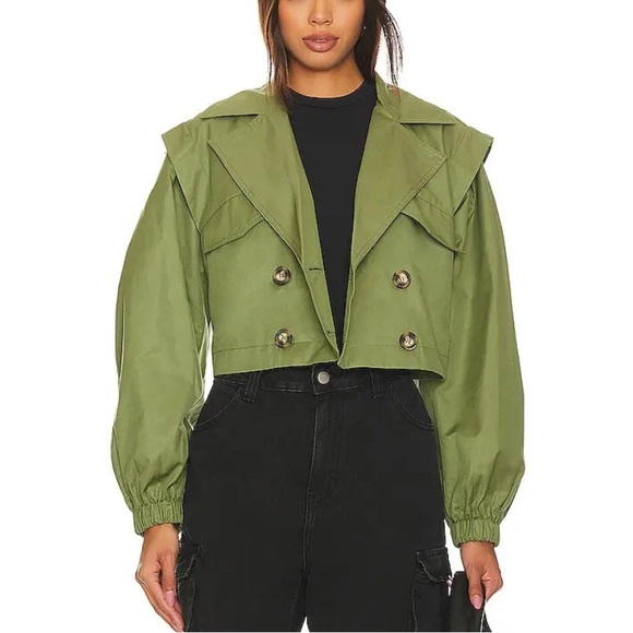 NWOT Free People Looking Glass Cropped Trench Coat in Loden Green/Army - Picture 3 of 11